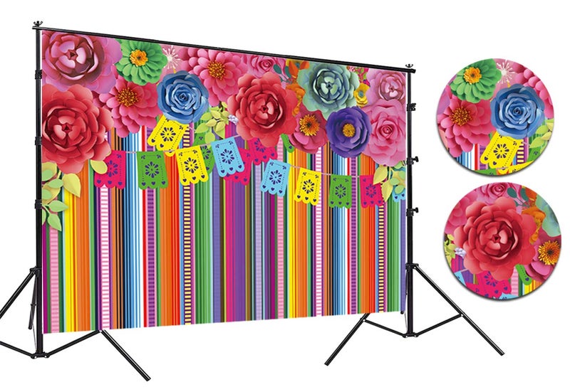 CHAIYA 7x5ft Mexican Fiesta Theme Backdrop Festival Birthday Party Decor Cinco De Mayo Carnival Colorful Flags Floral Banner Table Decor Background CY-125 - Image 4